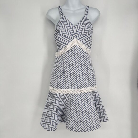 Shoshanna‎ Women's Blue & White Brandt Dress RTR Size 12 - Picture 10 of 11